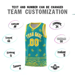 Aqua Gold Cashew Pattern Team Basketball Jersey 39