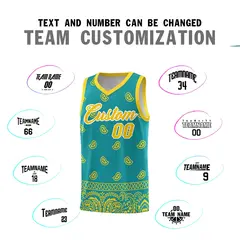 Aqua Gold Cashew Pattern Team Basketball Jersey 4