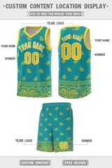 Aqua Gold Cashew Pattern Team Basketball Jersey 40