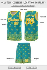Aqua Gold Cashew Pattern Team Basketball Jersey 5