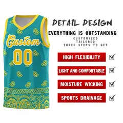 Aqua Gold Cashew Pattern Team Basketball Jersey 9