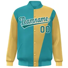 Aqua Gold Color Block Varsity Full-Snap Bomber Jacket 3