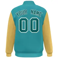 Aqua Gold Color Block Varsity Full-Snap Bomber Jacket 4