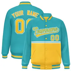 Aqua Gold Color Block Varsity Full-Snap Letterman Jacket