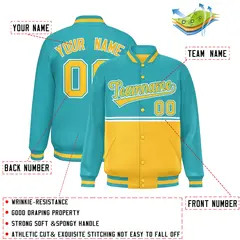 Aqua Gold Color Block Varsity Full-Snap Letterman Jacket 2