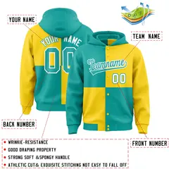 Aqua Gold Color Block Varsity Letterman Jacket Hoodie 4