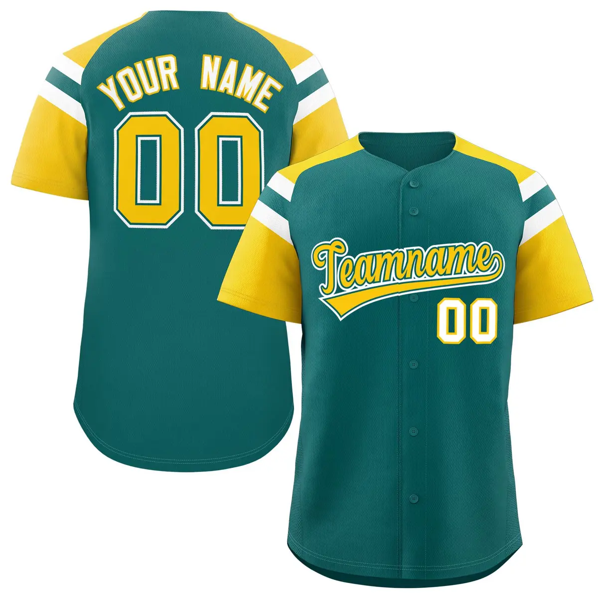 Aqua Gold Contrast Raglan Baseball Jersey