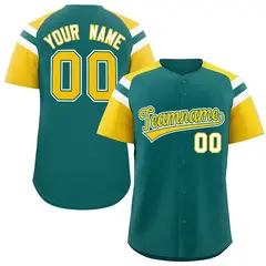 Aqua Gold Contrast Raglan Baseball Jersey 1