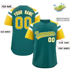 Aqua Gold Contrast Raglan Baseball Jersey 2