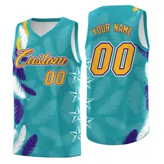 Aqua Gold Feather Series Graffiti Pattern Basketball Jersey 1