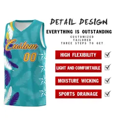 Aqua Gold Feather Series Graffiti Pattern Basketball Jersey 2
