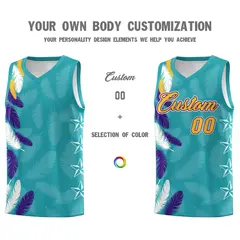 Aqua Gold Feather Series Graffiti Pattern Basketball Jersey 3