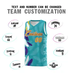 Aqua Gold Feather Series Graffiti Pattern Basketball Jersey 4