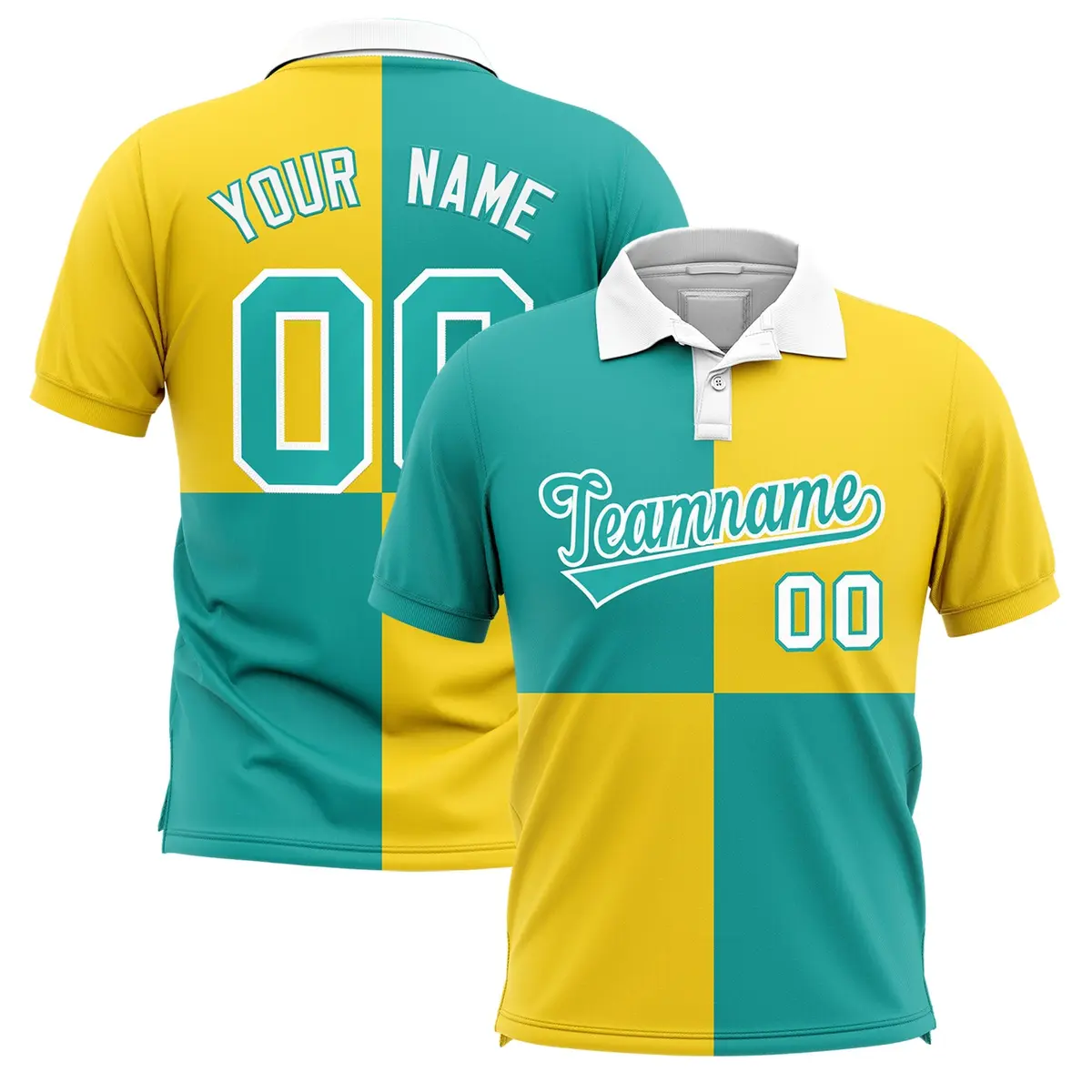 Aqua Gold Four Squares Performance Polo Shirt