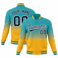 Aqua Gold Full-Snap Varsity Gradient Letterman Jacket