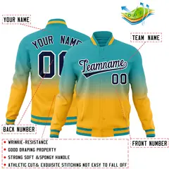 Aqua Gold Full-Snap Varsity Gradient Letterman Jacket 2