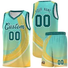 Aqua Gold Galaxy Graffiti Pattern Basketball Jersey