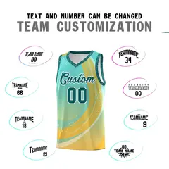 Aqua Gold Galaxy Graffiti Pattern Basketball Jersey 3