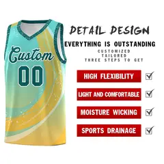 Aqua Gold Galaxy Graffiti Pattern Basketball Jersey 4