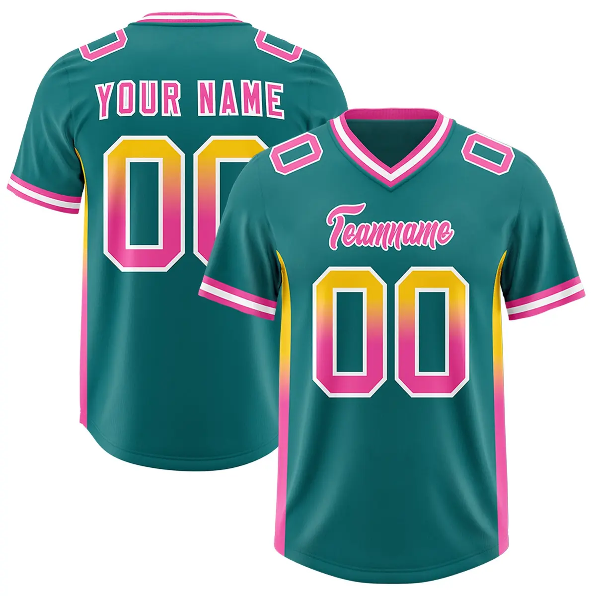 Aqua Gold Gradient Sides Fashion Football Jersey