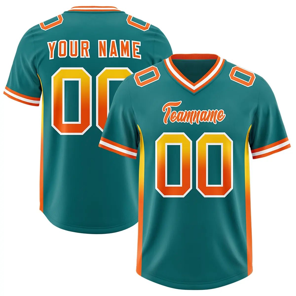 Aqua Gold Gradient Sides Fashion Football Jersey
