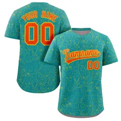 Aqua Gold Graffiti Line Art Authentic Baseball Jersey