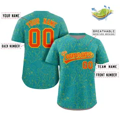 Aqua Gold Graffiti Line Art Authentic Baseball Jersey 2