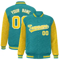 Aqua Gold L Pattern Raglan Sleeves Full-Snap Varsity Letterman Jacket