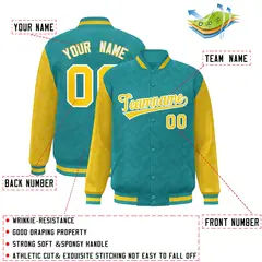 Aqua Gold L Pattern Raglan Sleeves Full-Snap Varsity Letterman Jacket 2