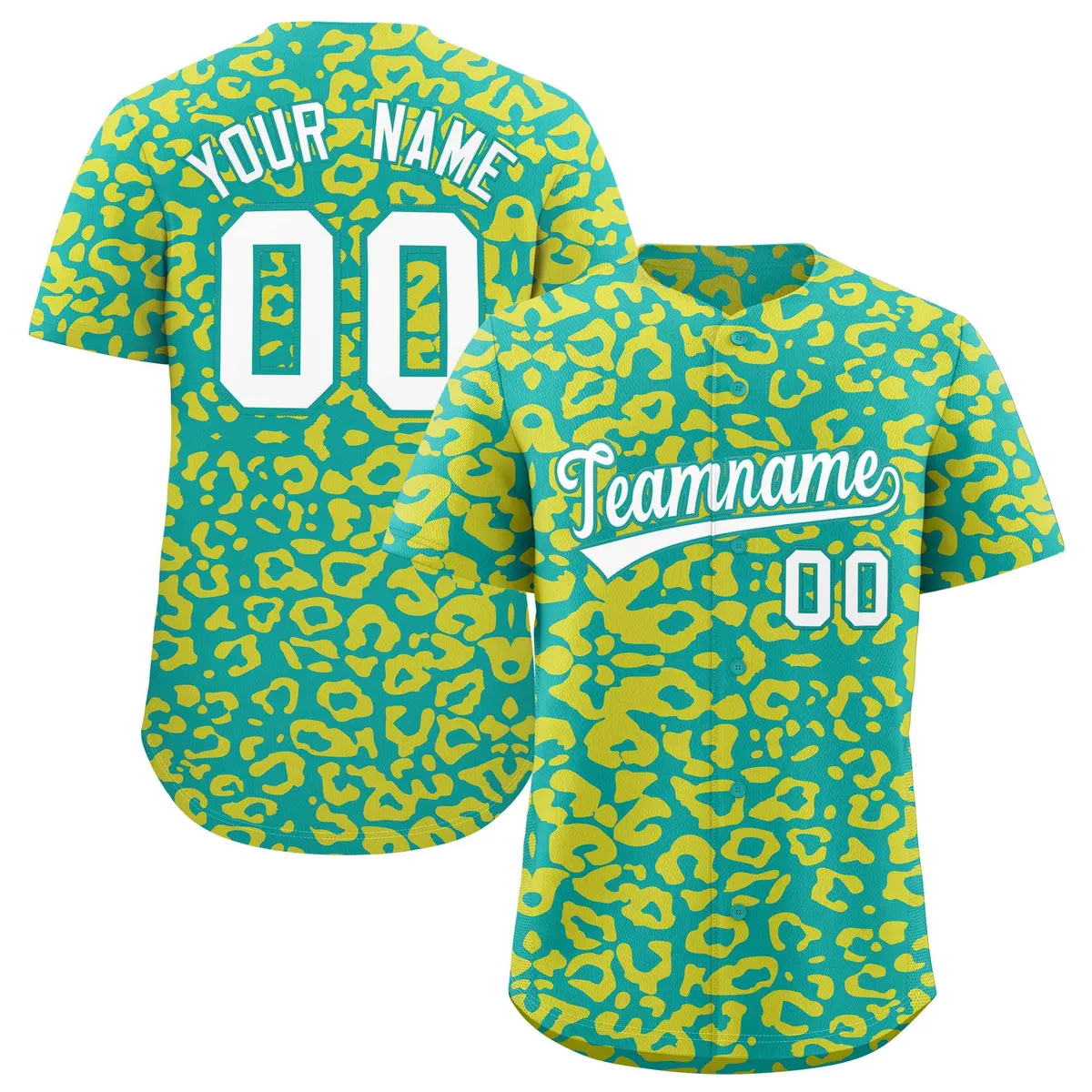 Aqua Gold Leopard Print Baseball Jersey