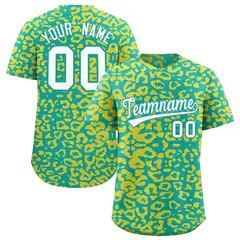 Aqua Gold Leopard Print Baseball Jersey 1