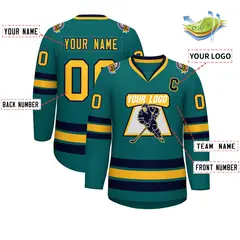 Aqua Gold-Navy Classic Style Hockey Jersey 2