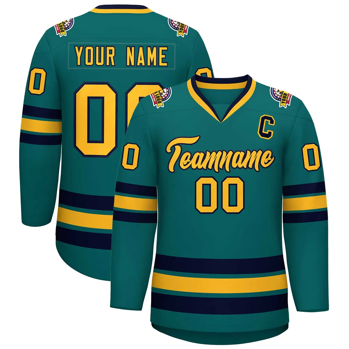 Aqua Gold-Navy Classic Style Hockey Jersey