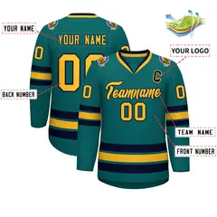 Aqua Gold-Navy Classic Style Hockey Jersey 2