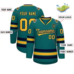 Aqua Gold-Navy Classic Style Hockey Jersey 2