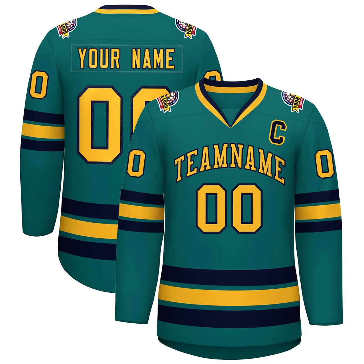 Aqua Gold-Navy Classic Style Hockey Jersey