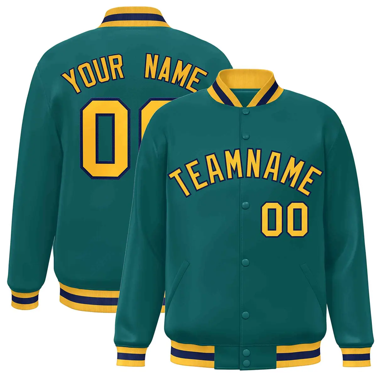Aqua Gold-Navy Varsity Full-Snap Letterman Jacket
