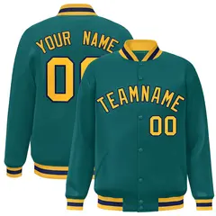 Aqua Gold-Navy Varsity Full-Snap Letterman Jacket