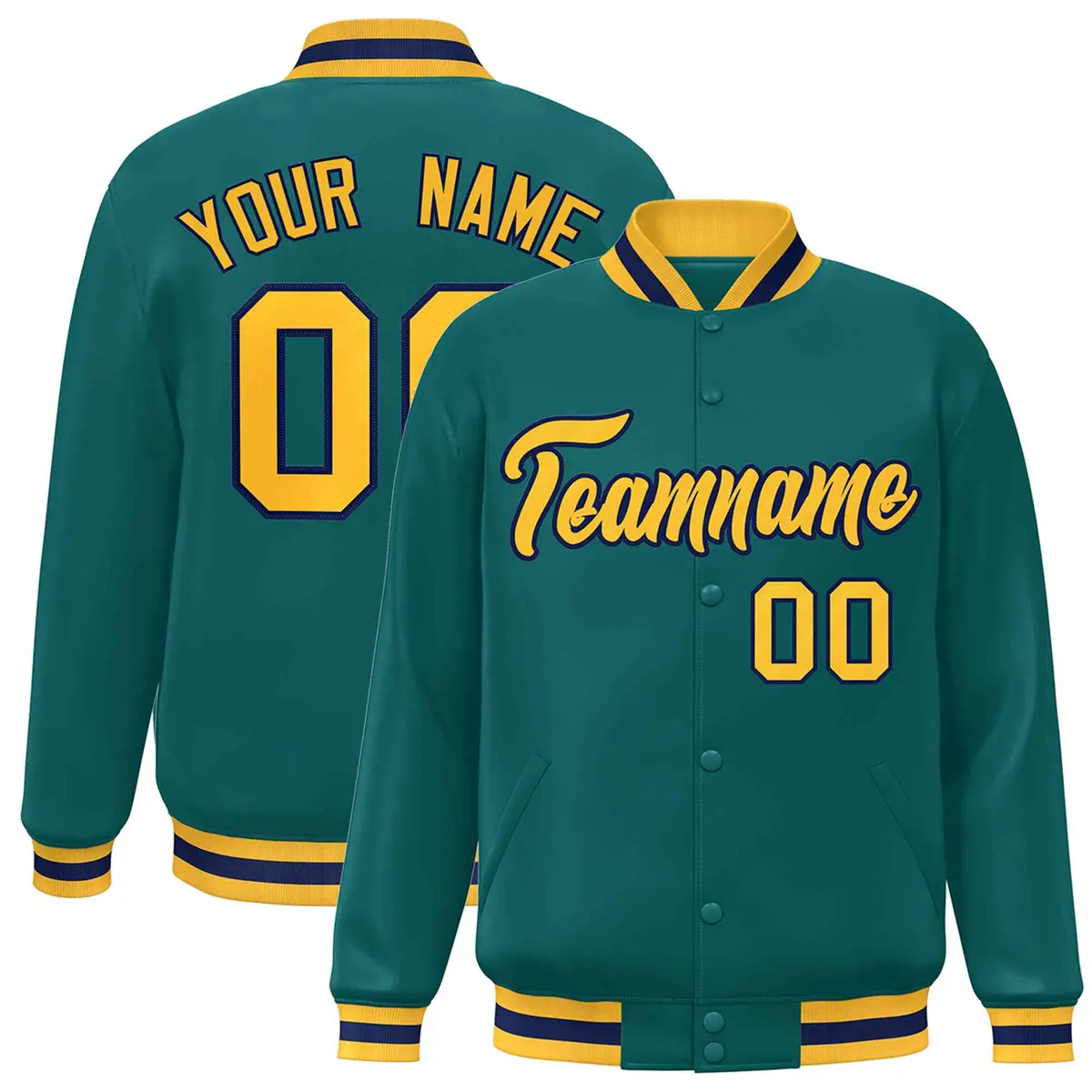 Aqua Gold-Navy Varsity Full-Snap Letterman Jacket