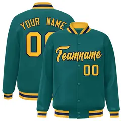 Aqua Gold-Navy Varsity Full-Snap Letterman Jacket
