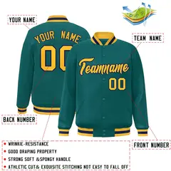 Aqua Gold-Navy Varsity Full-Snap Letterman Jacket 2