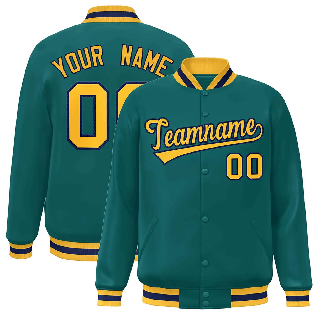 Aqua Gold-Navy Varsity Full-Snap Letterman Jacket