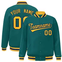 Aqua Gold-Navy Varsity Full-Snap Letterman Jacket