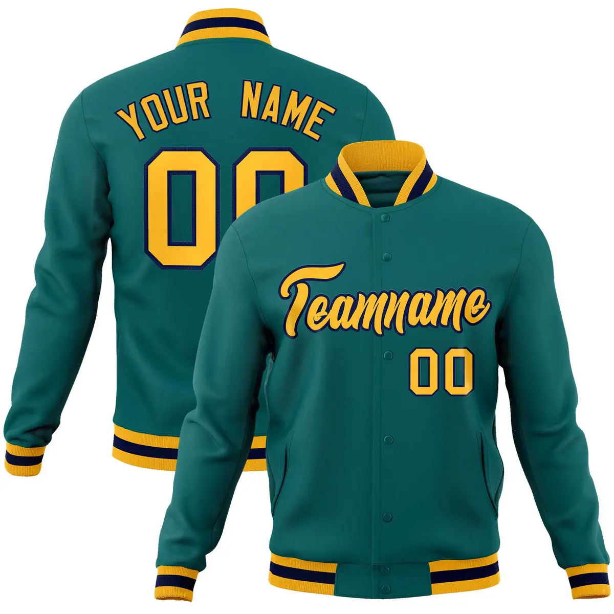 Aqua Gold-Navy Varsity Full-Snap Letterman Jacket