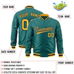 Aqua Gold-Navy Varsity Full-Zip Letterman Bomber Jacket 2