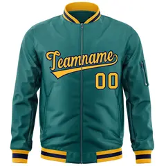 Aqua Gold-Navy Varsity Full-Zip Letterman Bomber Jacket 3