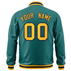Aqua Gold-Navy Varsity Full-Zip Letterman Bomber Jacket 4