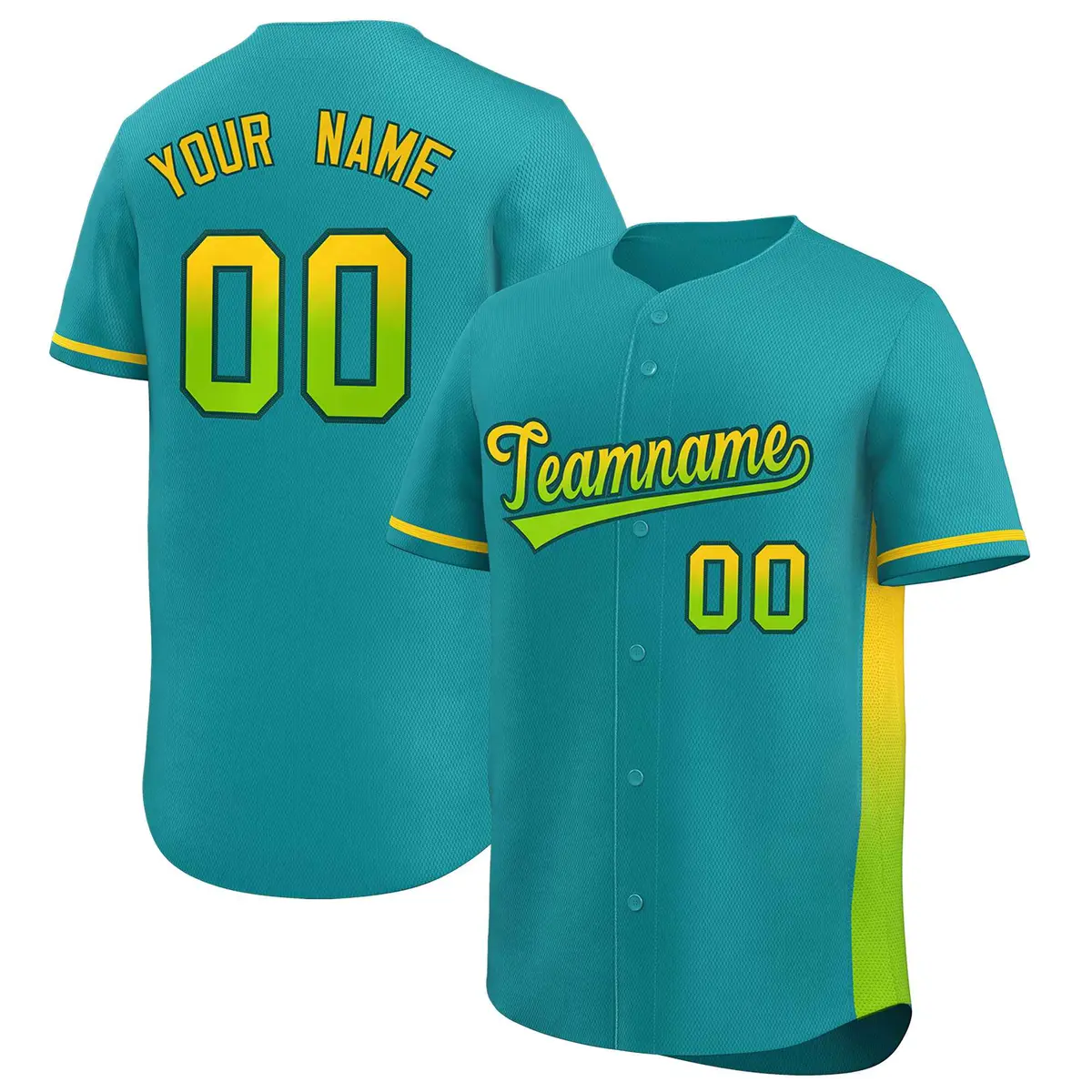 Aqua Gold-Neon Green Gradient Side Baseball Jersey