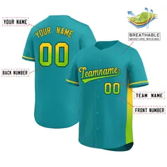 Aqua Gold-Neon Green Gradient Side Baseball Jersey 2
