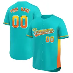 Aqua Gold-Orange Gradient Side Baseball Jersey 1